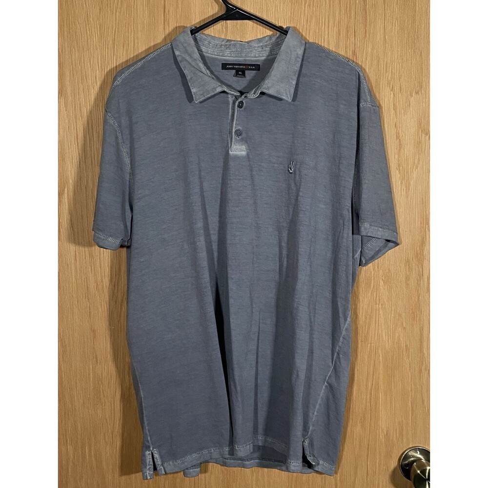 John Varvatos Men's XL Polo Shirt Distressed Gray Logo Collared Casual Cotton